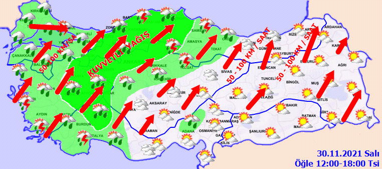 Meteoroloji'den 67 il için sarı ve turuncu kodlu uyarı (30 Kasım 2021 hava durumu)