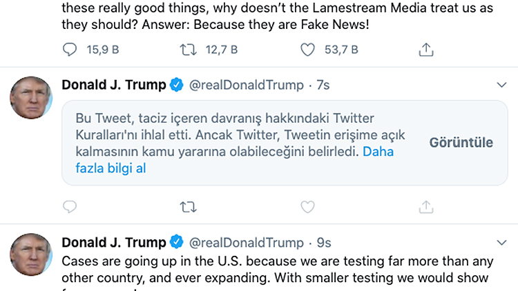 Twitter'dan Trump'ın paylaşımına 'kötü davranış' etiketi