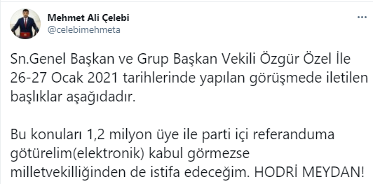 İstifa eden vekilden CHP'ye hodri meydan!