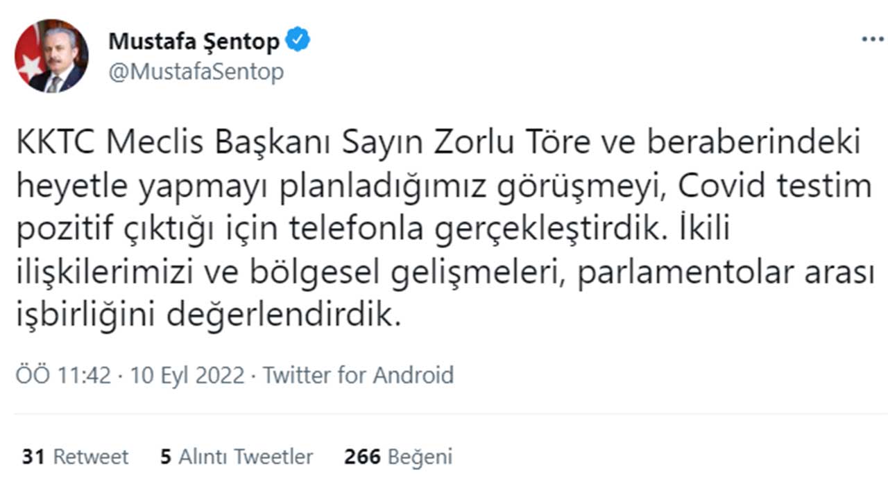 TBMM Başkanı Şentop koronavirüse yakalandı TBMM Başkanı Şentop koronavirüse yakalandı