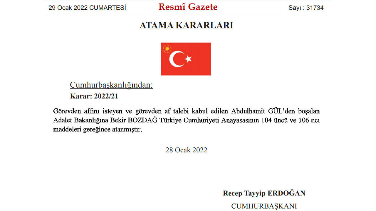 Kabine'de sürpriz değişiklik: Adalet Bakanı Gül affını istedi, Bekir Bozdağ atandı