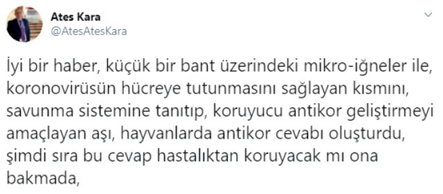 Bilim Kurulu Üyesi Ateş Kara 'iyi haber' deyip aşıyı duyurdu!