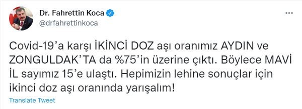 Bakan Koca paylaştı! Aydın ve Zonguldak vurgusu Bakan Koca paylaştı! Aydın ve Zonguldak vurgusu