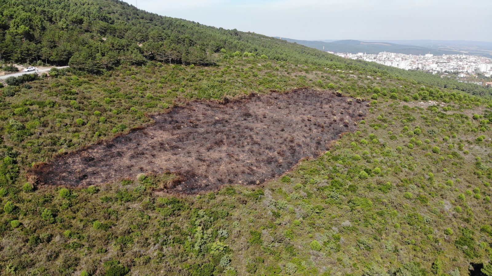 Aydos Ormanı'nda kundaklama sonucunda yanan ormanlık alandaki tahribat havadan görüntülendi Aydos Ormanı'nda kundaklama sonucunda yanan ormanlık alandaki tahribat havadan görüntülendi