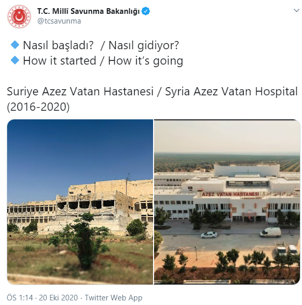 MSB'den Suriye Azez Hastanesi paylaşımı