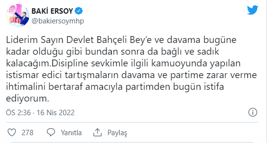 MHP Milletvekili Baki Ersoy partisinden istifa etti!