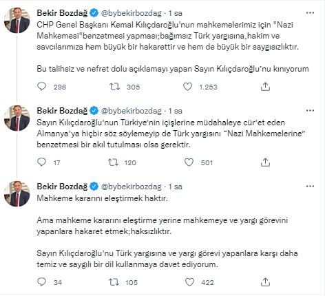 'Nazi mahkemeleri' diyen Kılıçdaroğlu'na Adalet Bakanı'ndan tepki