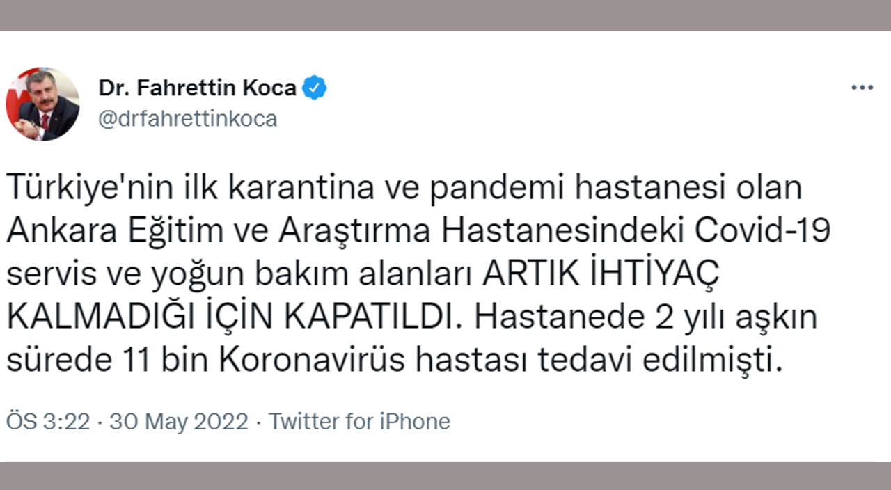 Bakan Koca: Türkiye'nin ilk Covid-19 servisi yoğun bakım kapılarını kapattı