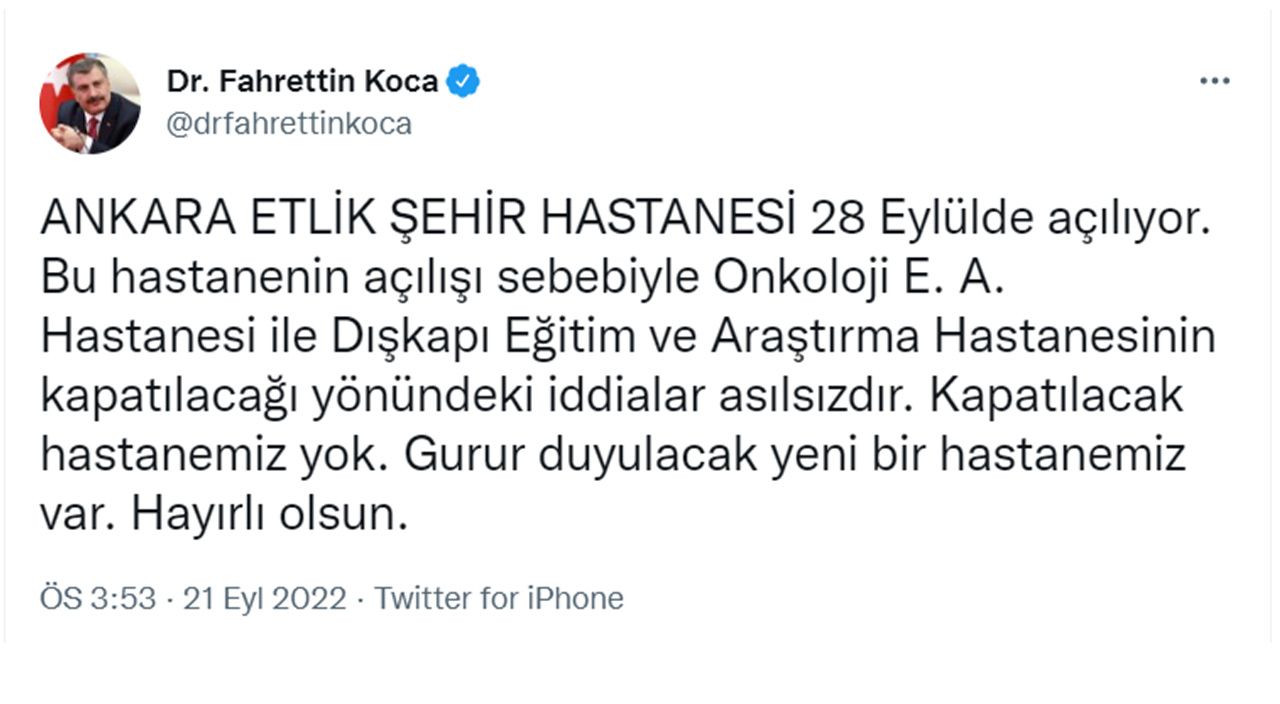Sağlık Bakanı Fahrettin Koca’dan iddialara cevap: “Kapatılacak hastanemiz yok”