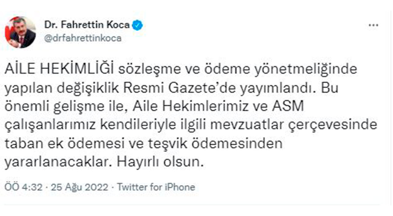 Bakan Koca'dan aile hekimleri ve ASM çalışanlarına müjde Beklenen haber Resmi Gazete’de duyuruldu Bakan Koca'dan aile hekimleri ve ASM çalışanlarına müjde Beklenen haber Resmi Gazete’de duyuruldu