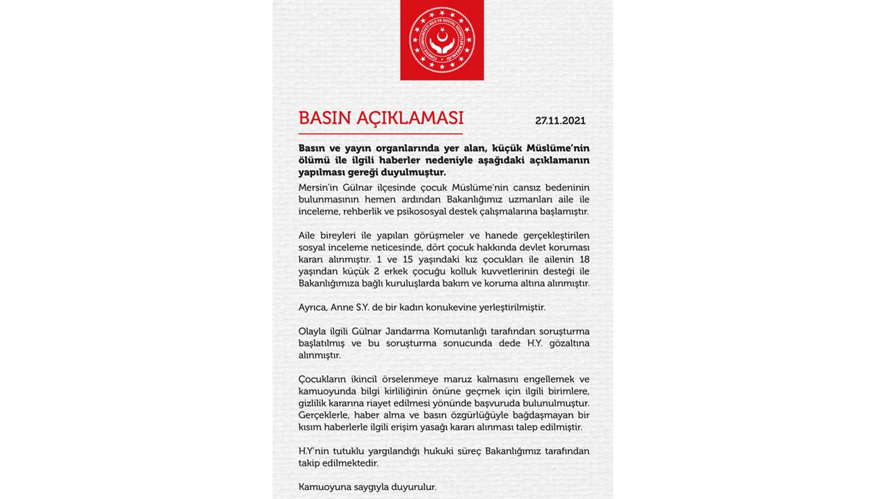Son dakika: Aile Bakanlığı'ndan Müslüme açıklaması Son dakika: Aile Bakanlığı'ndan Müslüme açıklaması