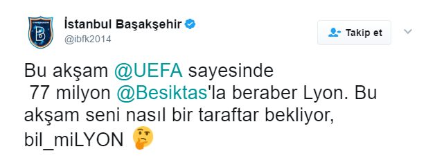 Başakşehir'den Beşiktaş'a destek Lyon'a ince mesaj