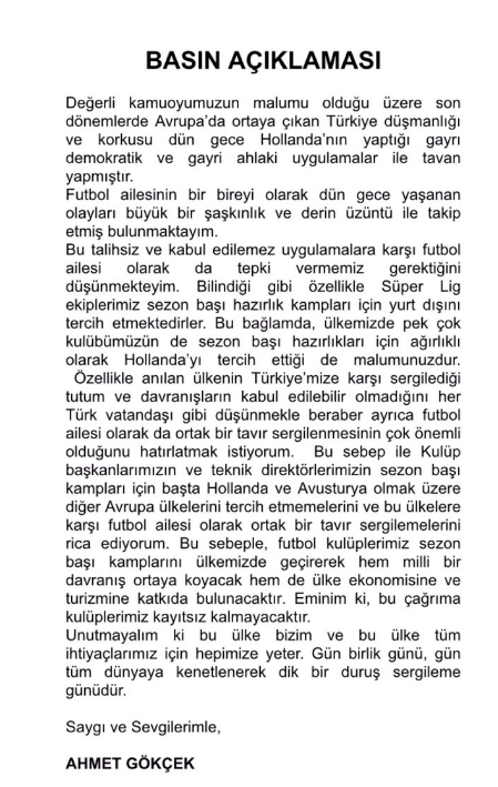 Osmanlıspor'dan Süper Lig takımlarına 'Hollanda' çağrısı