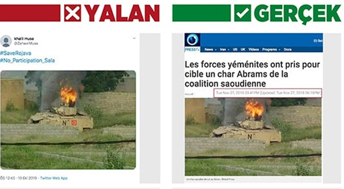 Terör örgütü yandaşlarından Yemen'deki tankın üzerine Türk bayrağı montajı