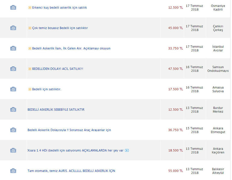Bedelli askerlik için araba ilanları patladı: Bedelli askerlikten dolayı satılık