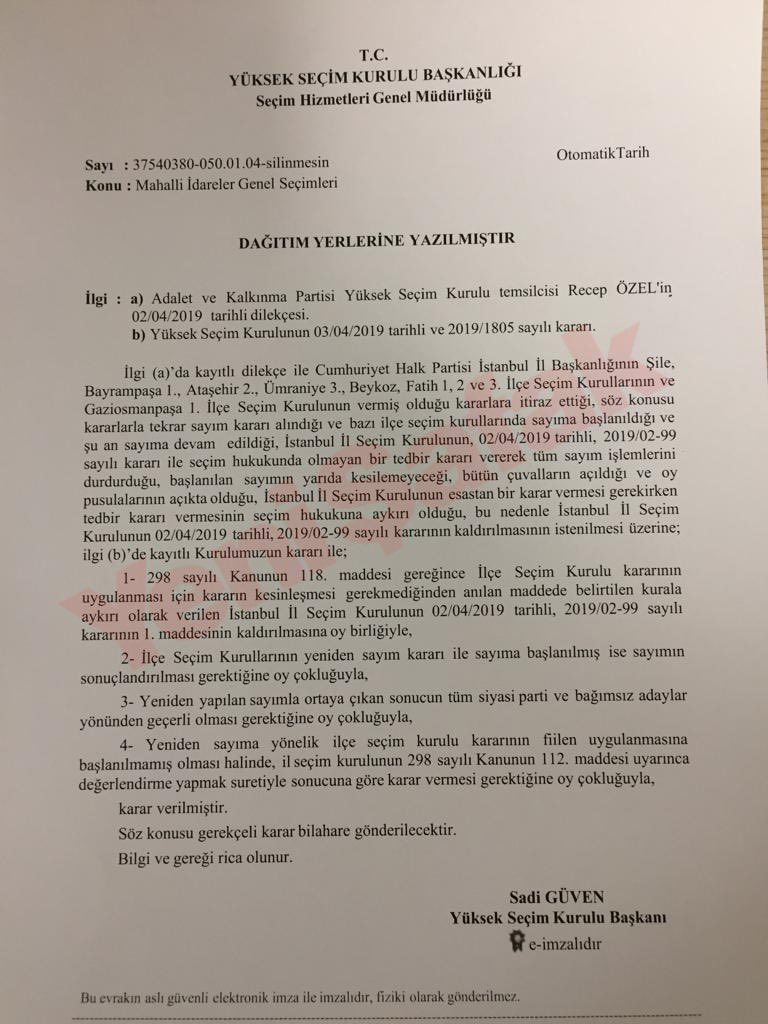 YSK sayım durdurma kararını kaldırdı YSK sayım durdurma kararını kaldırdı