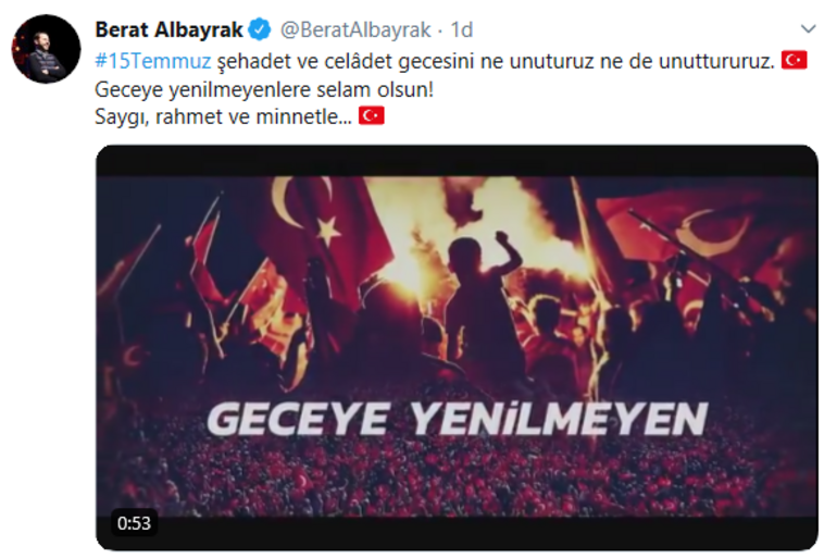 Bakan Albayrak'tan 15 Temmuz mesajı