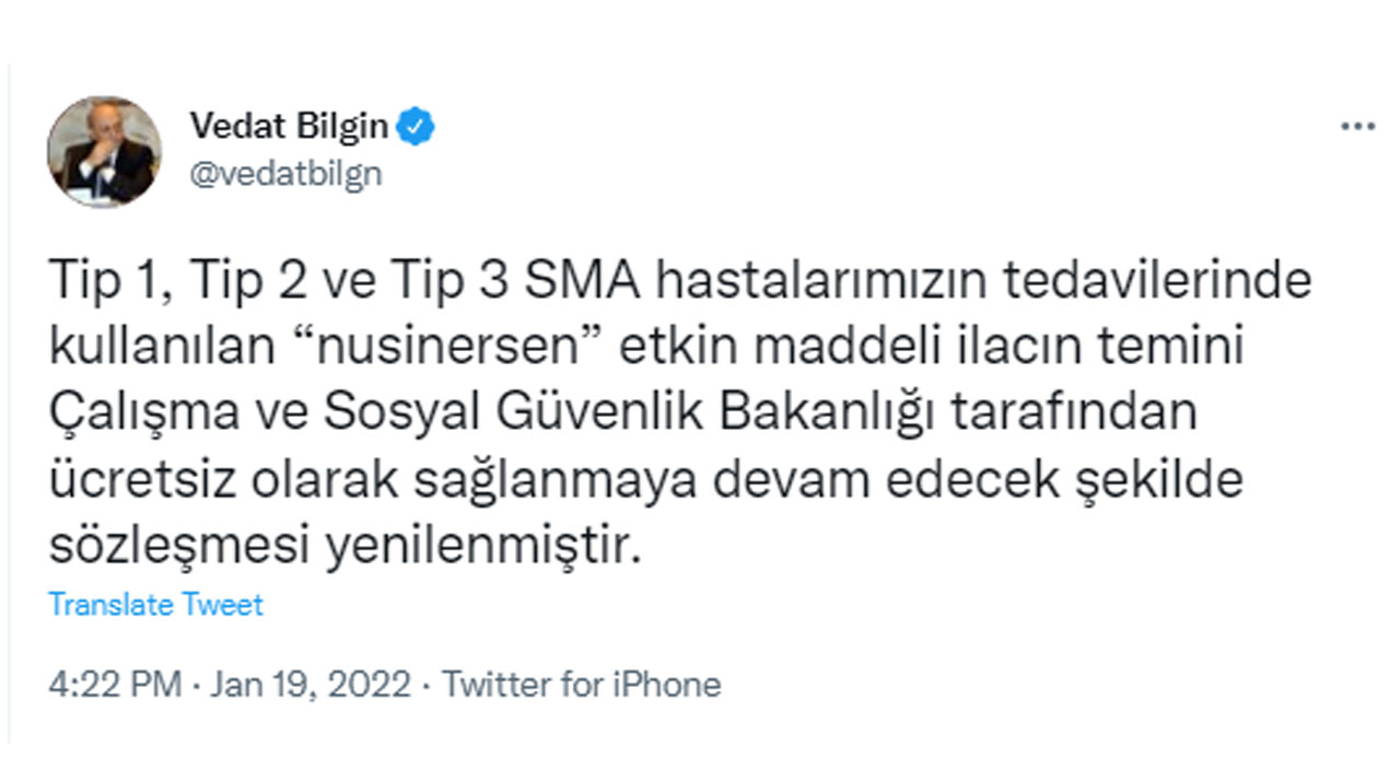 Bakan Bilgin'den SMA ilaçlarına ilişkin açıklama Bakan Bilgin'den SMA ilaçlarına ilişkin açıklama