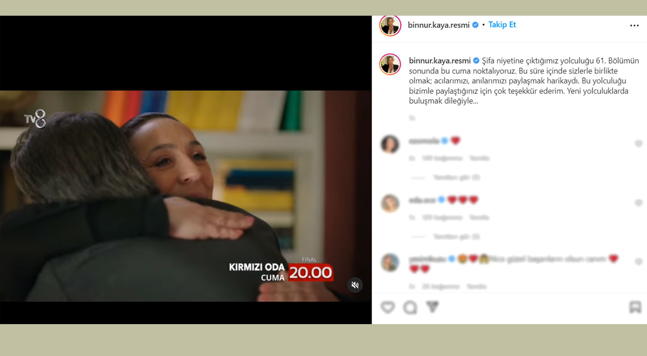 Binnur Kaya, Kırmızı Oda dizisine böyle veda etti Binnur Kaya, Kırmızı Oda dizisine böyle veda etti