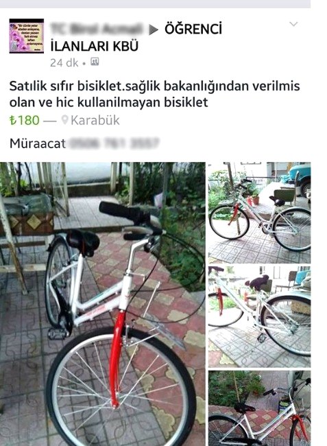 Sağlık Bakanlığı'nın ücretsiz verdiği bisikleti satılığa çıkardı