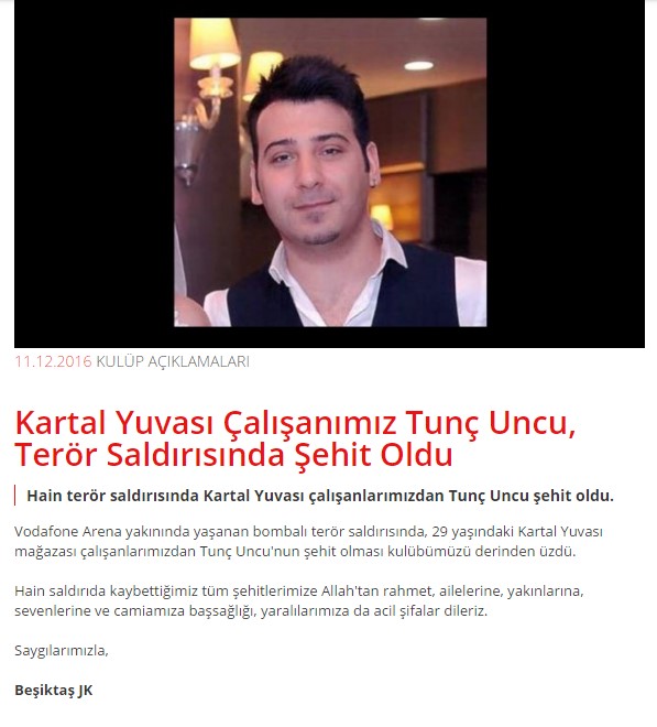 Beşiktaş'ın çalışanı ve stattan sorumlu polis şehit oldu