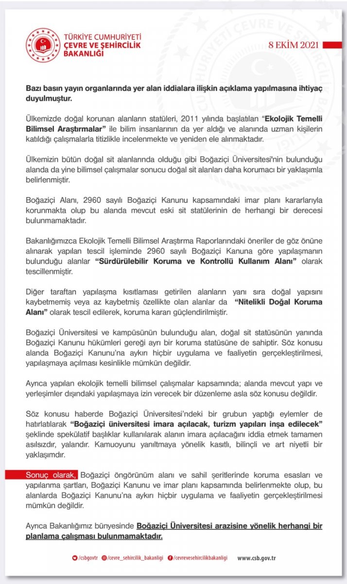 Çevre ve Şehircilik Bakanlığı'ndan 'Boğaziçi imara açılacak' iddialarına yalanlama