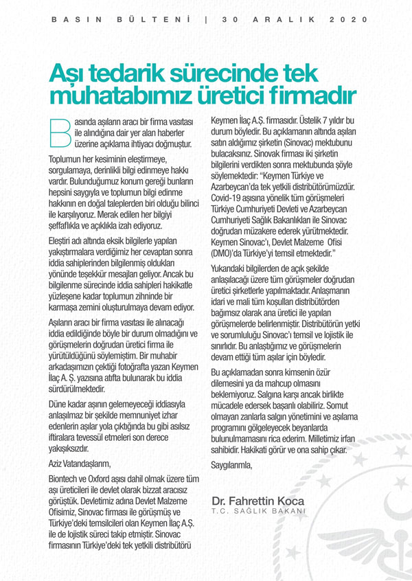 Sağlık Bakanı Koca'dan 'aşıda aracı firma' iddialarına cevap