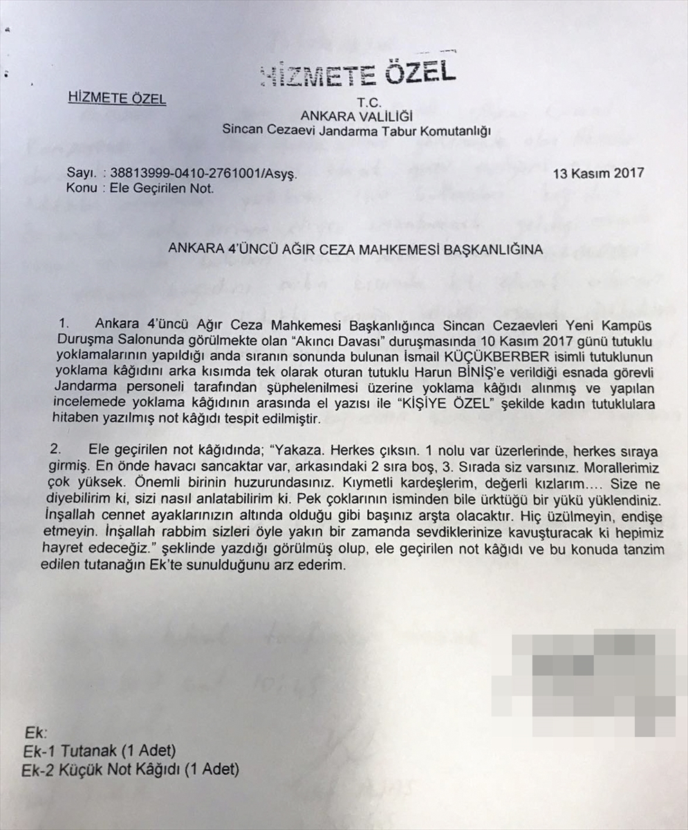 Akıncı Üssü davasında sanıklardan çıkan ilginç not