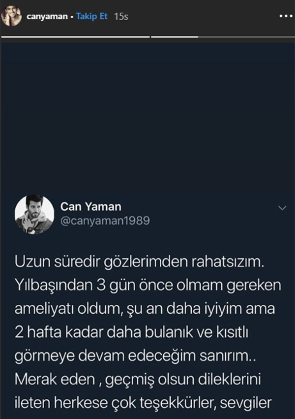 Can Yaman ameliyat oldu