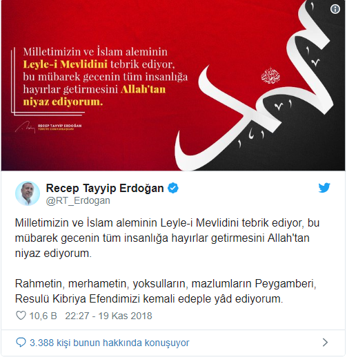Cumhurbaşkanı Erdoğan'dan 'Mevlid Kandili' paylaşımı