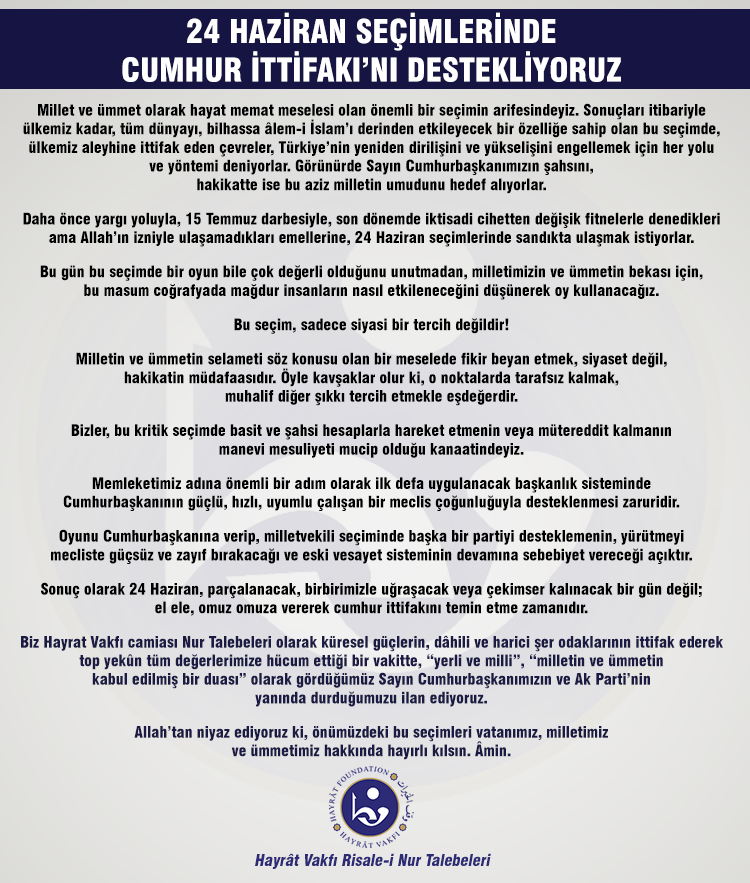 Bir cemaat daha 24 Haziran kararını verdi