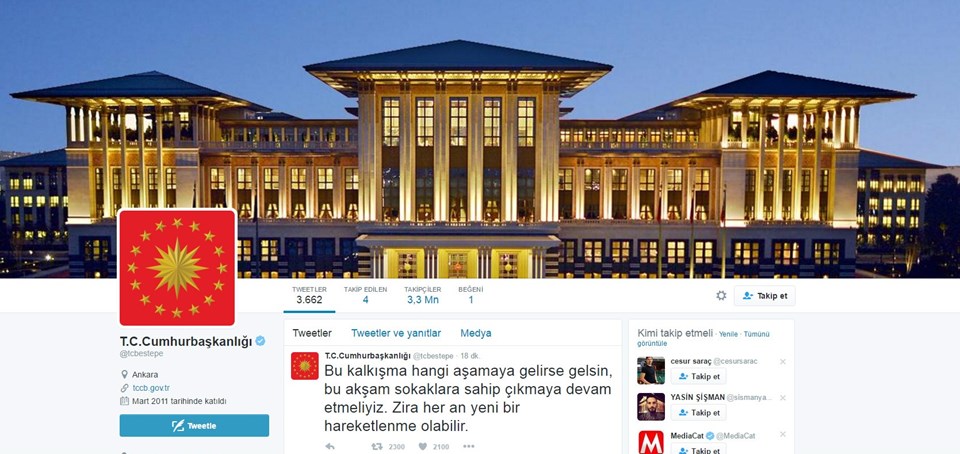 Cumhurbaşkanlığı: Yeni bir hareketlenme olabilir, sokaklarda olmalıyız