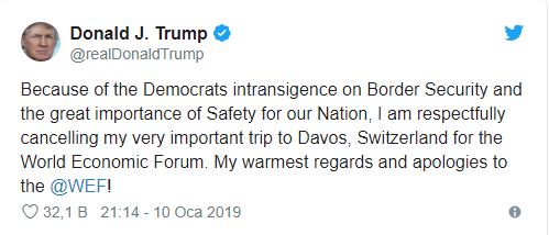 Trump Davos seyahatini iptal etti