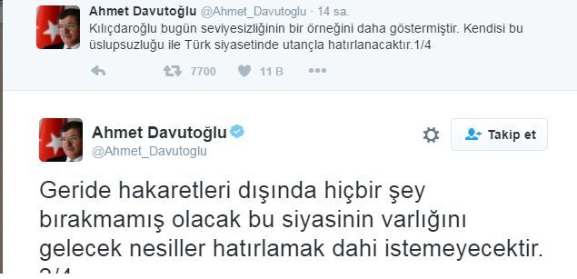 Davutoğlu Twitter'da Kılıçdaroğlu'nu takibi bıraktı