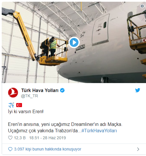 Türk Hava Yolları paylaştı: İyi ki varsın Eren!
