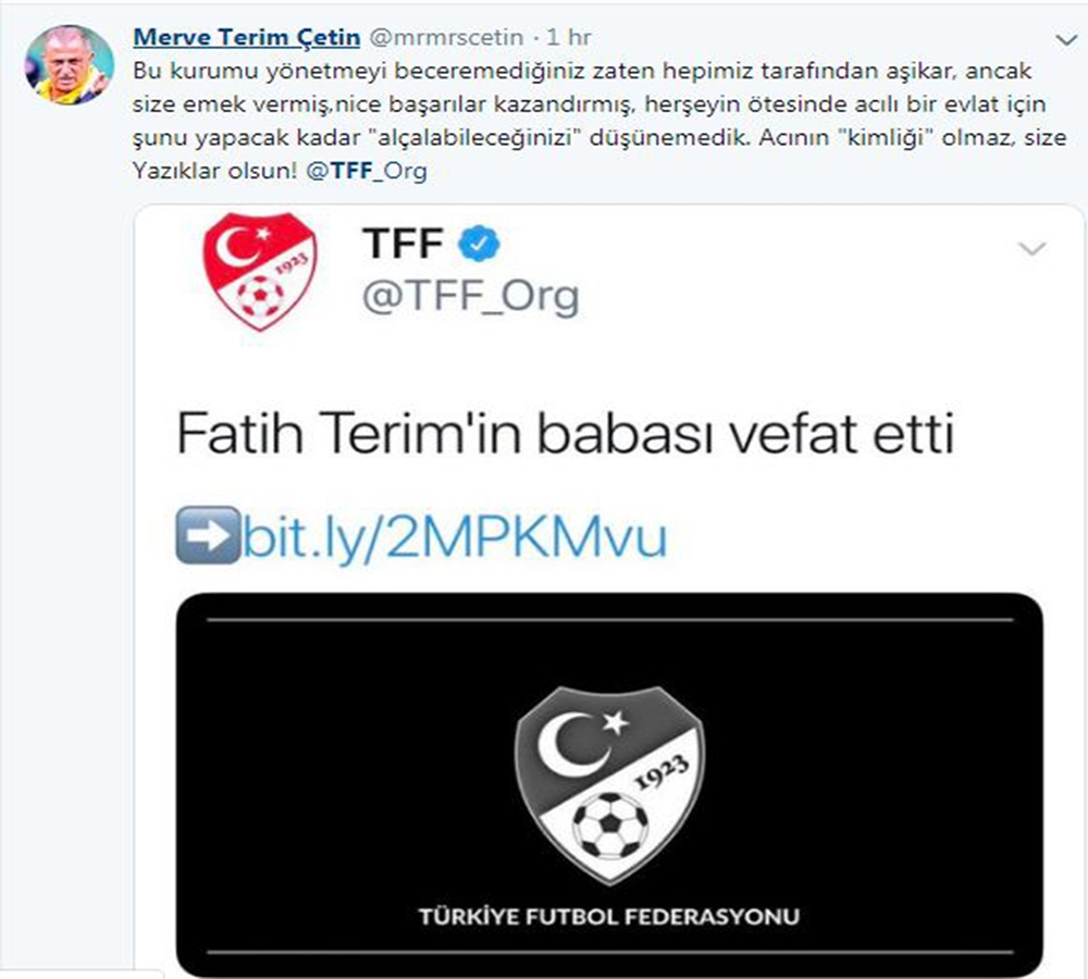 Terim’in kızından TFF’ye büyük tepki Terim’in kızından TFF’ye büyük tepki