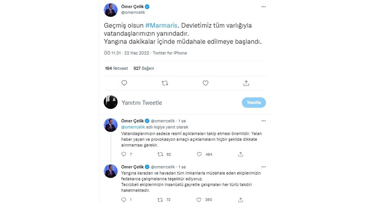 AK Parti Sözcüsü Ömer Çelik'ten Marmaris yangını açıklaması AK Parti Sözcüsü Ömer Çelik'ten Marmaris yangını açıklaması