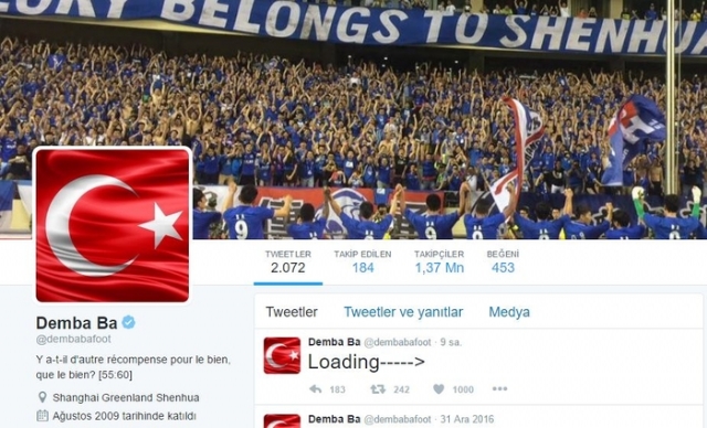 Demba Ba'dan Türkiye'ye destek