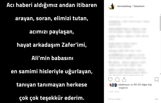 Eşini kaybeden Demet Akbağ'dan duygusal mesaj