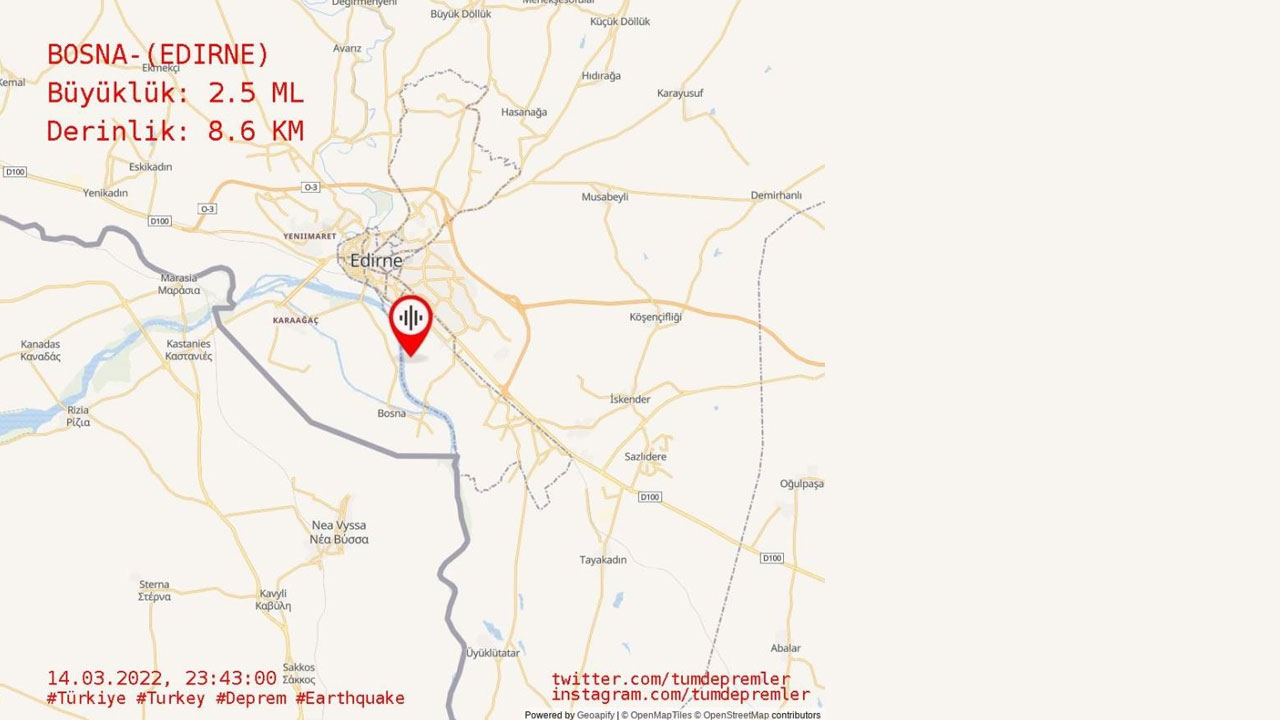 Edirne'de korkutan deprem