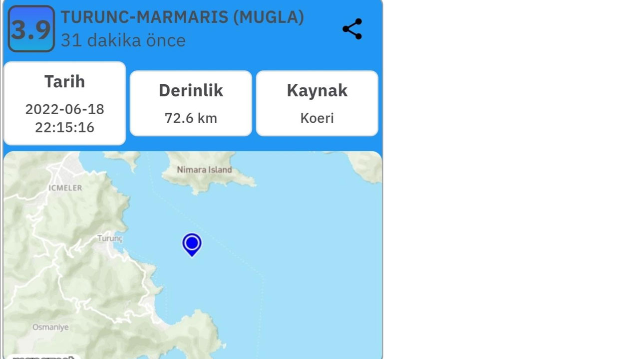 Muğla'da korkutan deprem: 3,9 şiddetinde sarsıldı
