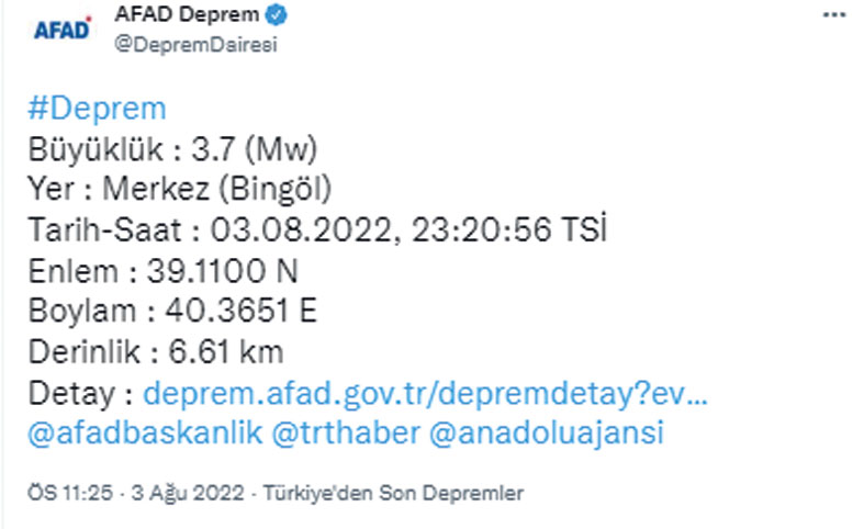 Bingöl'de deprem oldu | Son depremler