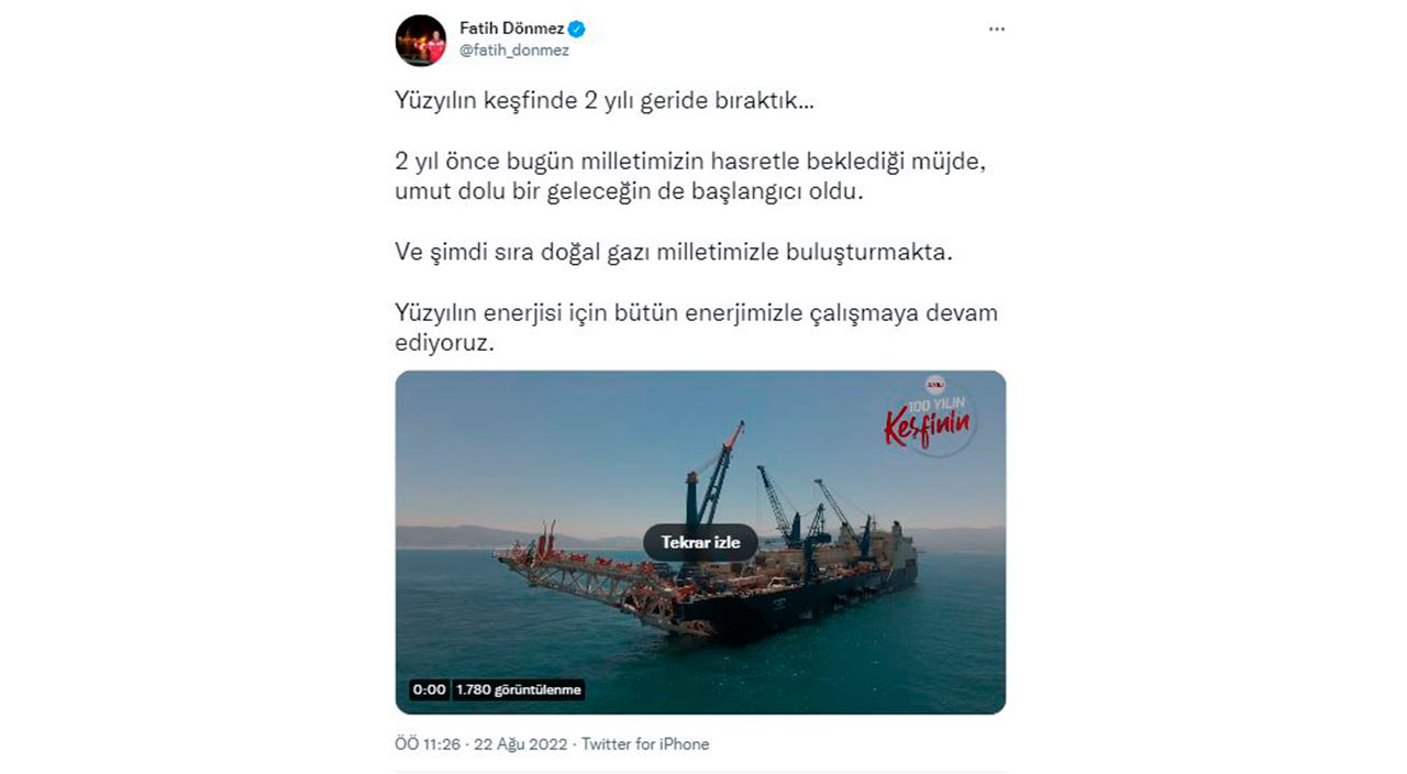 Bakan Dönmez: Yüzyılın keşfinde 2 yılı geride bıraktık Bakan Dönmez: Yüzyılın keşfinde 2 yılı geride bıraktık