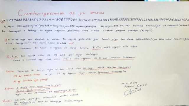 Matematik öğretmeni, 2 soruyu çözen ilk kişiye 93 ay emekli maaşını verecek