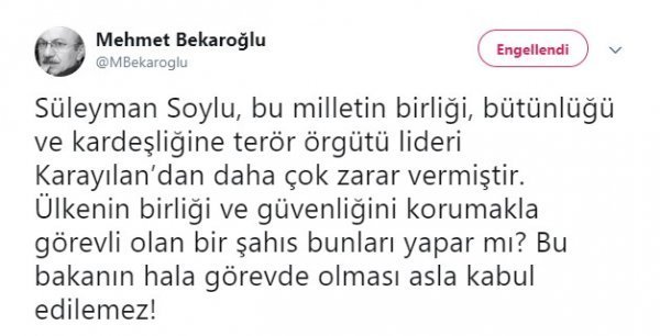 Süleyman Soylu'dan Bekaroğlu'nun hakaretlerine cevap