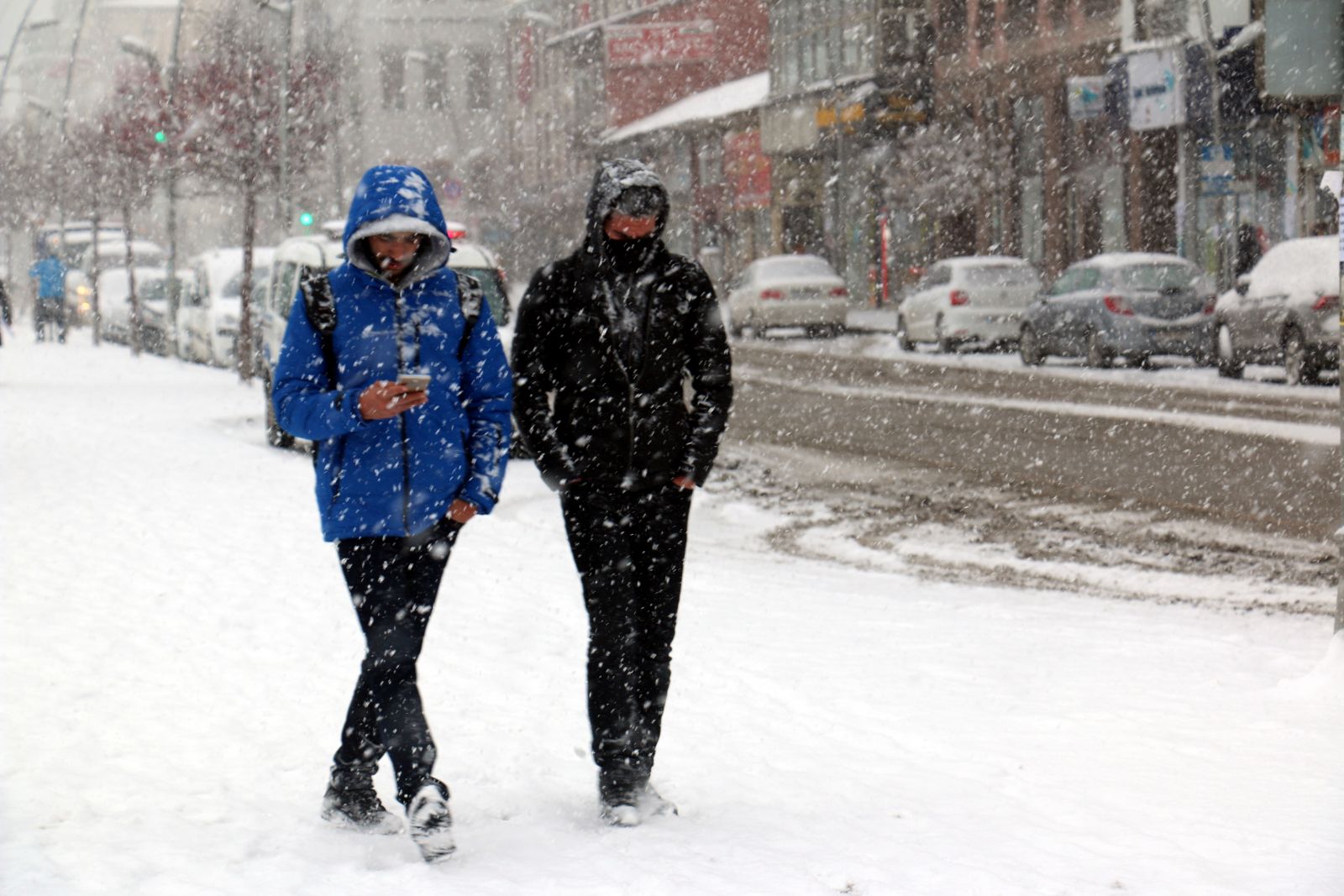 Erzurum'da şehir merkezine mevsimin ilk karı yağdı