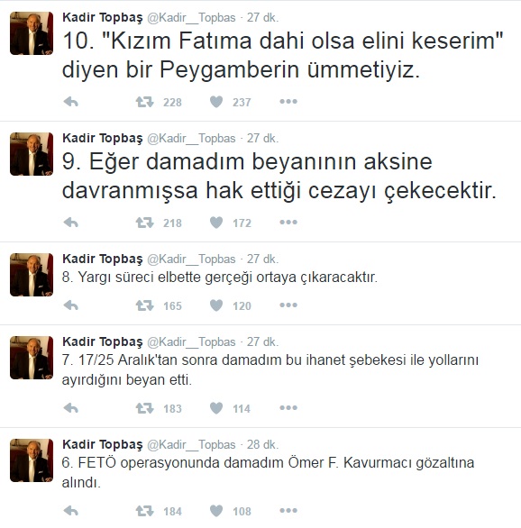 Kadir Topbaş'tan gözaltına alınan damadıyla ilgili ilk açıklama