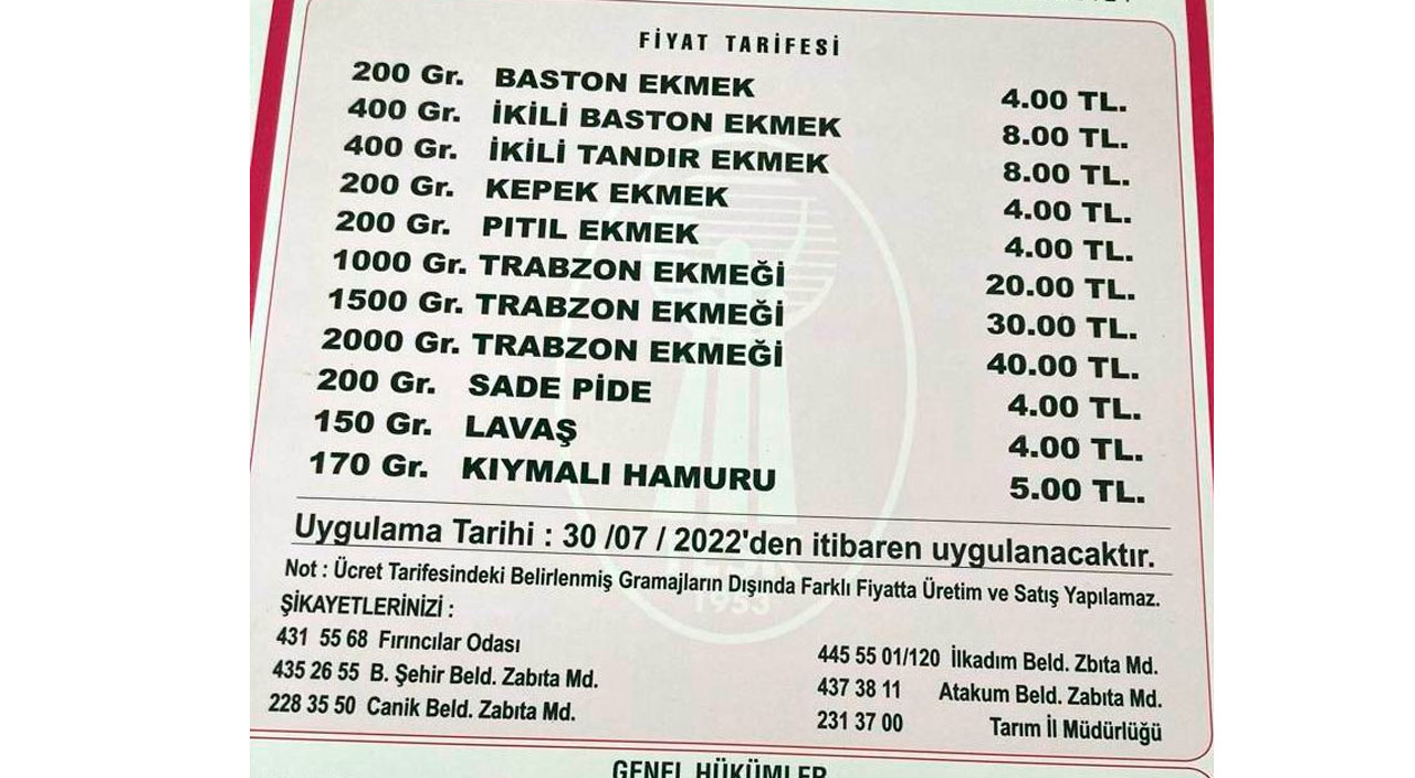 Samsun'da ekmeğe zam: 30 Temmuz'da uygulanacak