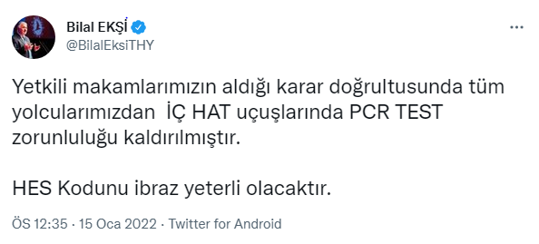 THY iç hatlarda PCR testi zorunluluğunu kaldırdı