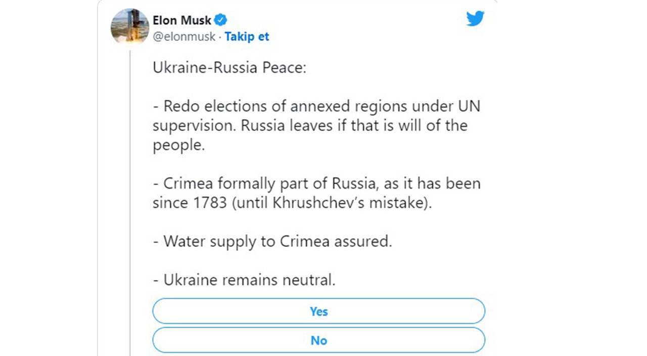 Elon Musk'ın anketi sosyal medyayı karıştırdı! Milyarderin 'Ukrayna barış planı' Zelenskiy'i çileden çıkardı Elon Musk'ın anketi sosyal medyayı karıştırdı! Milyarderin 'Ukrayna barış planı' Zelenskiy'i çileden çıkardı
